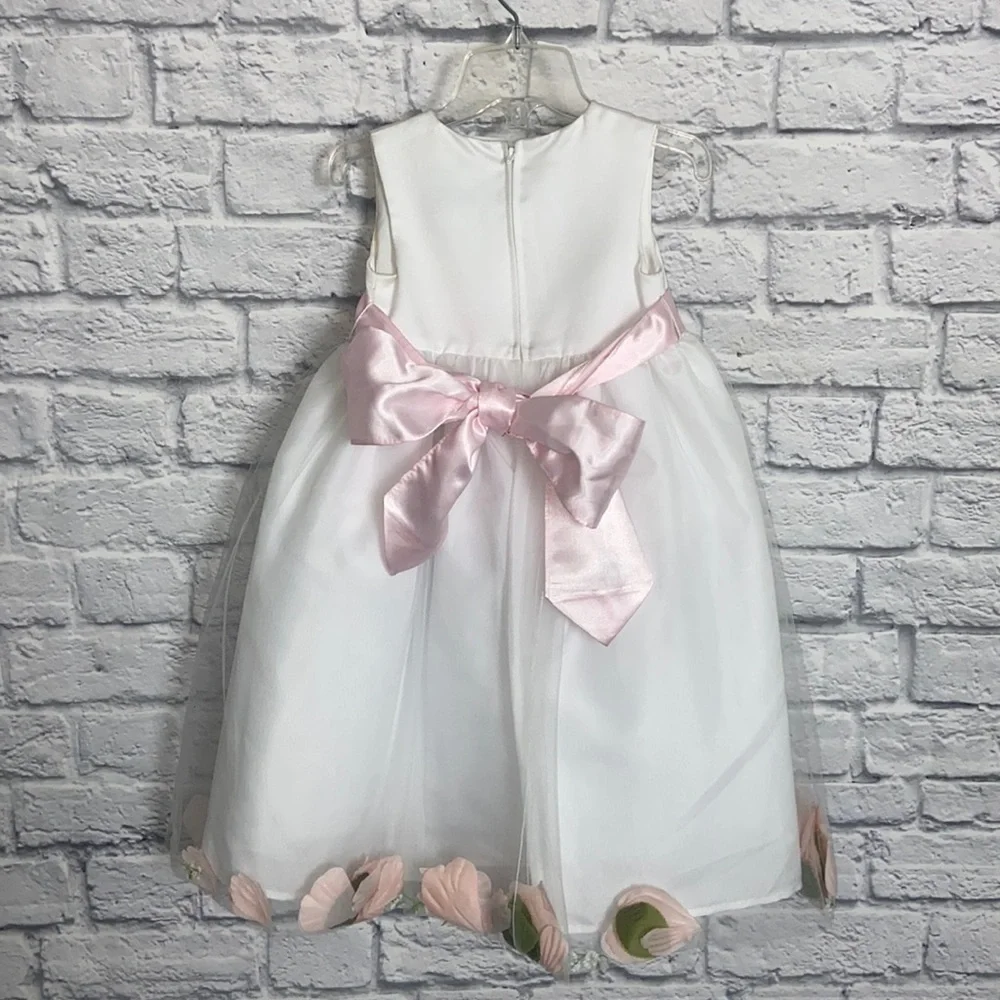 Us Angels 4T White and Pink Petal Tulle Flower Girl Dress